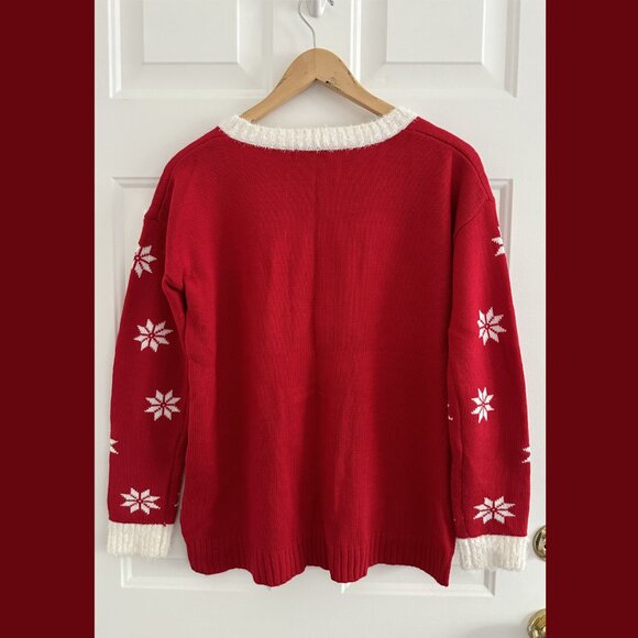 Francesca's Sweater Red 3D Unicorn Holiday Fuzzy Sequins Bows Ugly Kitschy - Picture 4 of 4